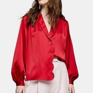 TopShop Red Satin Scallop Detail Blouse Size 6
